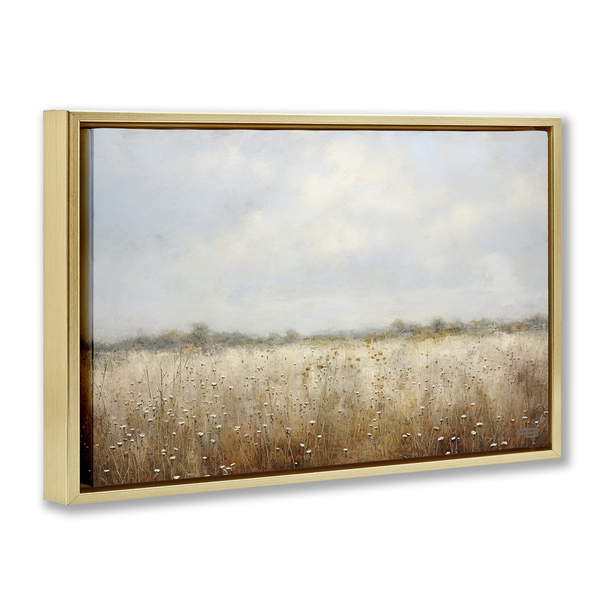 Stupell Industries Soft Daisy Field Landscape Painting Gold Floater Framed Art Print Wall Art, 31 x 21