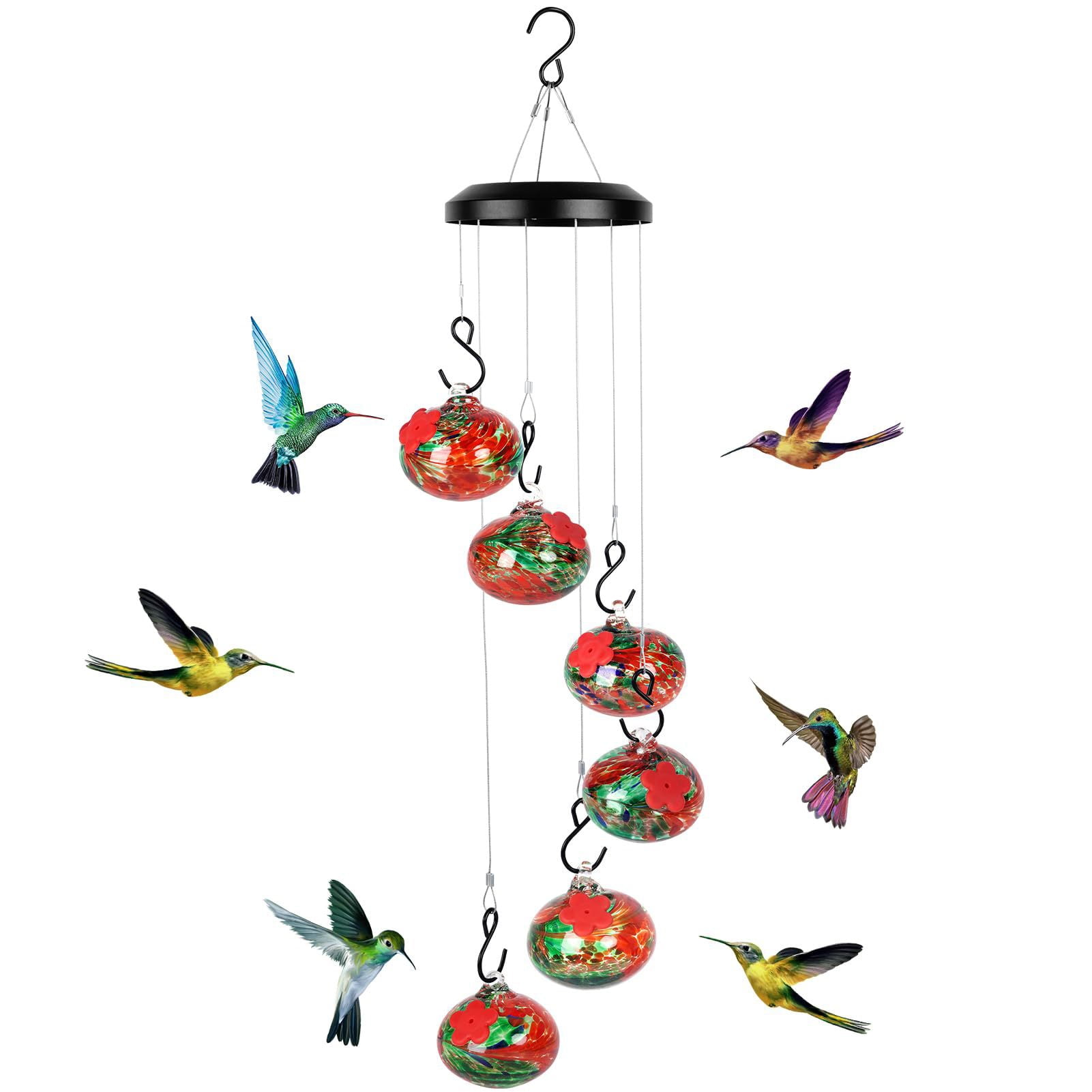 Guardoinrt Mangeoire pour Colibris Légère et Robuste avec Carillon Éolien Envoûtant Offrant Plusieurs Aliments Rouge
