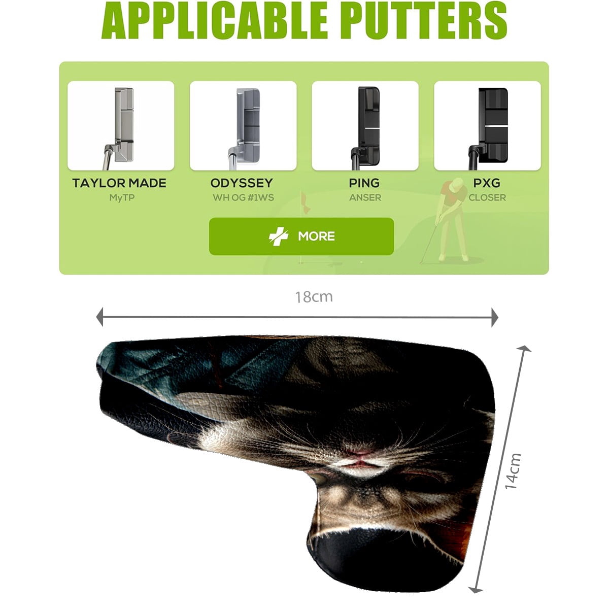 Golf Club Head Cover | Leather Golf Club Putte Headcover , Waterproof Golf Club Head Cover Set Driver Headcovers for Golf Clubs Men Women Grumpy Cat