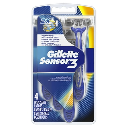 Gillette Sensor3 Men's Disposable Razors, 4 Count