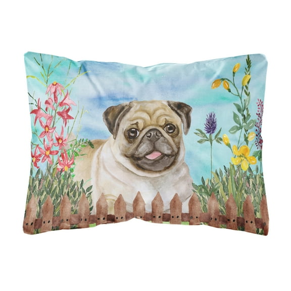 Carolines Treasures CK1280PW1216 Fawn Pug Spring Canvas Fabric Decorative Pillow  12H x16W multicolor