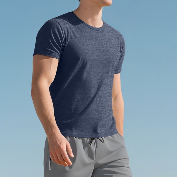 LTTVQM Mens Short Sleeve T-Shirts Classic Crew Neck Casual Shirt Summer Basic Lightweight Fashion 2026 Tees Navy 3XL