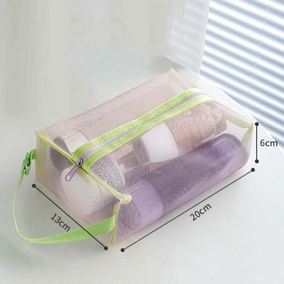 Women Fashion Multifunction Net Yarn Durable Makeup Purse Transparent Net Yarn Bag Handbag Makeup Pouch Toiletry Bags GREEN L