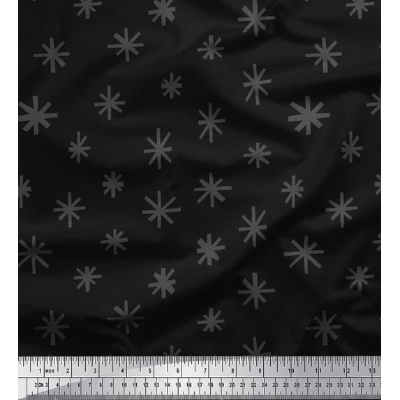 Soimoi Black Poly Georgette Fabric Asterisk Symbol Printed Craft Fabric by the Yard 52 Inch Wide