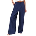 thumbnail image 5 of SONXAHE Pleated Front Wide Leg Pants for Women Button Closure Office Weekend Long Trousers, 5 of 5