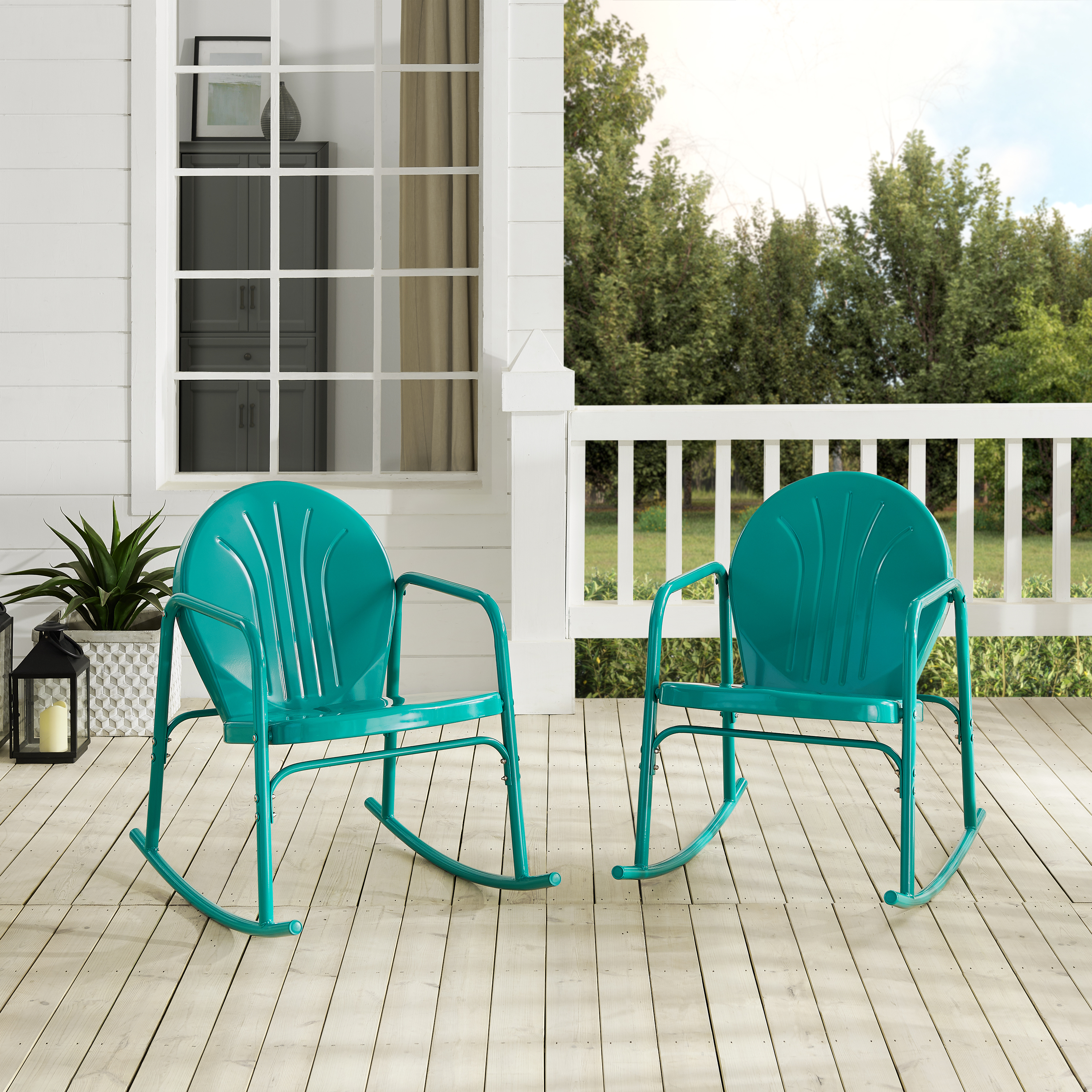 Crosley Furniture Griffith 2Pc Outdoor Powder Coated Rocking Chair Set, 2 Chairs, Green - image 4 of 13