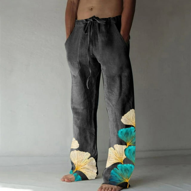 Pantalones largos casuales de pierna ancha para hombre, pantalones casuales estampados con cordones, pantalones de pierna ancha, pantalones deportivos, pantalones largos, pantalones para hombre