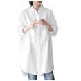 thumbnail image 1 of Camisa irregular holgada de manga larga informal para mujer, camisa de lino y algodón de Color sólido, Top de solapa/camisa Pompotops  FGAJ20976, 1 of 9