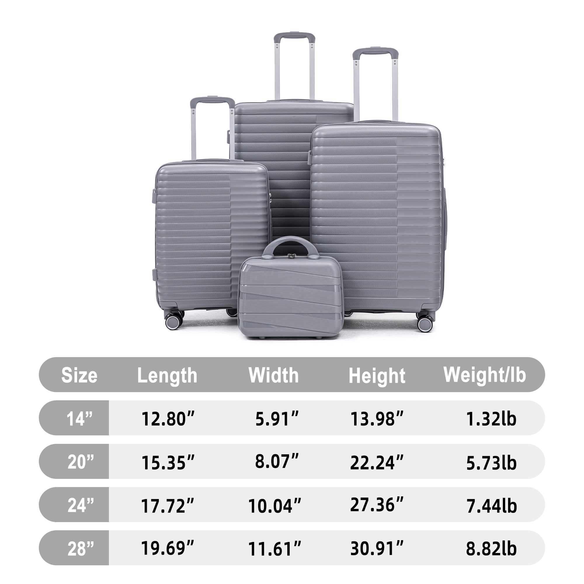 Alvantor 4 Pcs Hardside Luggage Set with Spinner Wheel, Lightweight Suitcase Set Light Gray