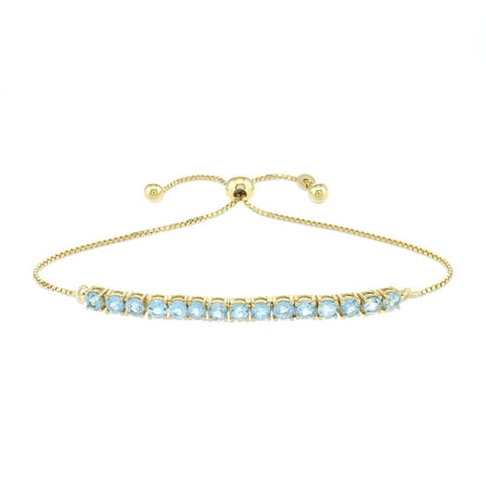 Brilliance Fine Jewelry Women's 14K Gold Plated .925 Sterling Silver Swiss Blue Topaz Tennis Bolo Bracelet