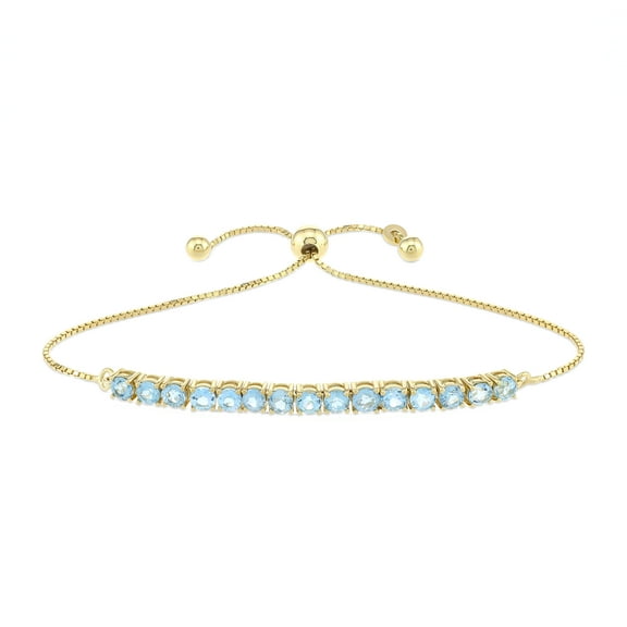 Brilliance Fine Jewelry Women's 14K Gold Plated .925 Sterling Silver Swiss Blue Topaz Tennis Bolo Bracelet