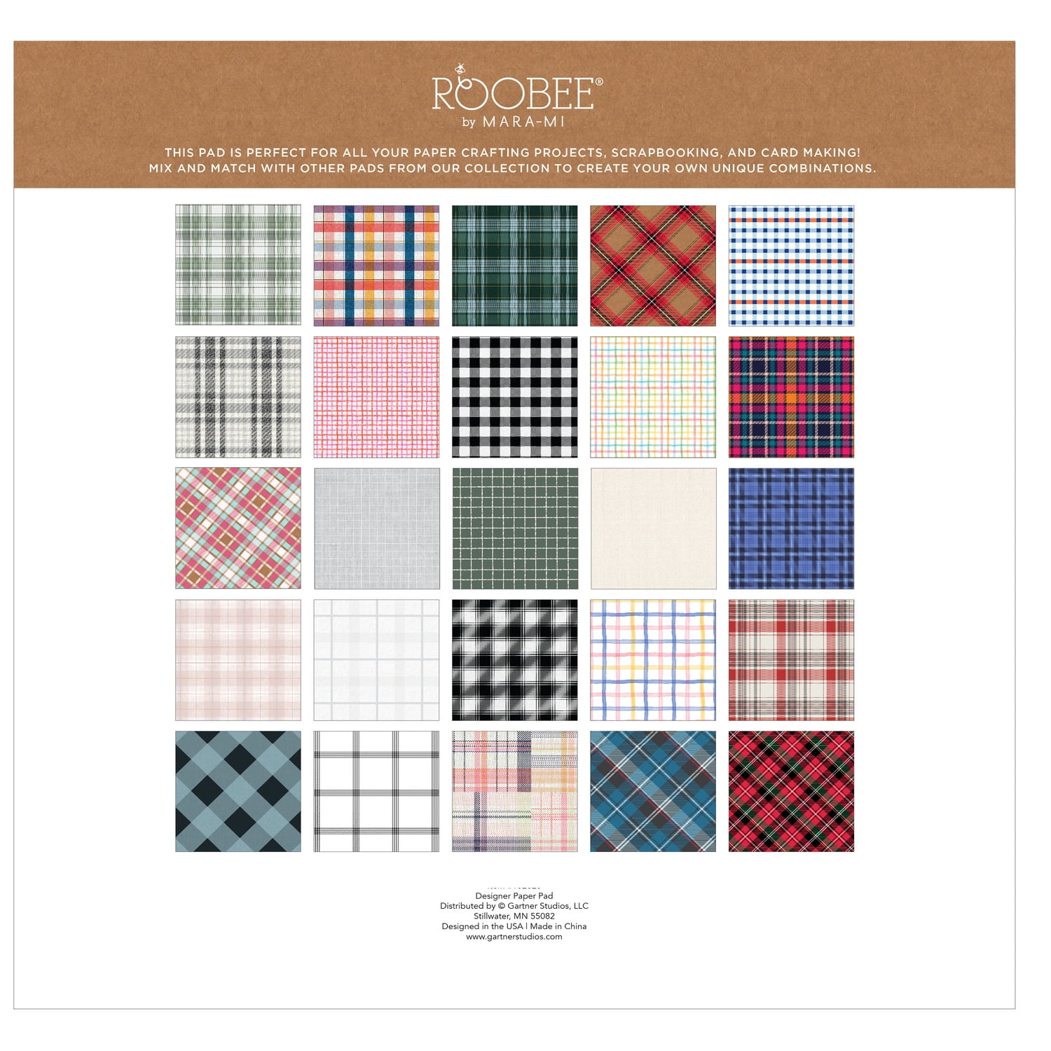 Roobee by Mara Mi Multicolor Plaid Paper Pad, 50 Sheets with 25 Designs
