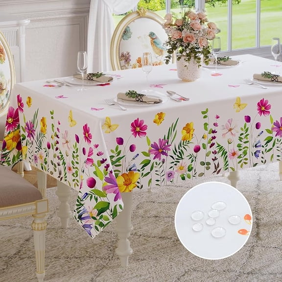 Softalker Spring Easter Tablecloth Rectangle - Waterproof Floral Pattern Decorative Summer Table Cloths, Stain Resistant Wrinkle Free Table Covers for Dinner/Party/Picnic/Indoor/Outdoor, 60 x 84 Inch