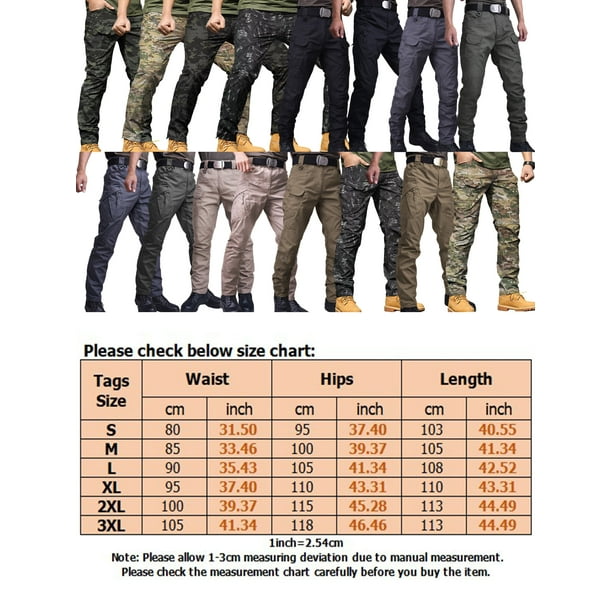 LUXUR Mens Pants Mid Waisted Trousers Elastic Waist Bottoms Fitted Cargo  Pant Drawstring Black C M 