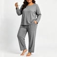thumbnail image 4 of Nugftut Women Plus Size Pajama Sets Long Sleeve Top and Wide Leg Pants 2 Piece Soft Lounge Pjs Summer Fall Loungewear, 4 of 7