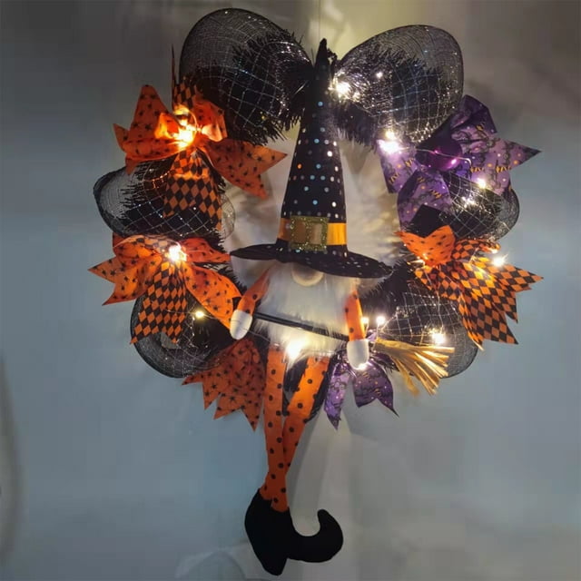 Xihbxyly Guirnalda de Halloween, Luces Led con Hilo de Cobre, Decoración Exterior Otoñal, Corona Única para Puerta de Entrada, Decoración de Fiesta Espeluznante, Ambiente de Halloween Versátil, Tamañ