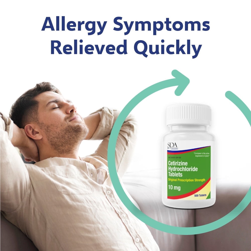 SDA Laboratories | Allergy Relief Cetirizine HCL 10mg 100 count Tablets | 6PK