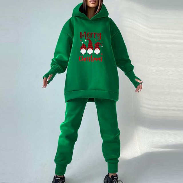 Puntoco Mujer Estampado De Navidad Invierno Felpa Moda Casual Con Capucha Manga Larga Pantalones De Dedo Con Fugas Suéter Cepillado Dos Liquidación Puntoco Puntoco-4517
