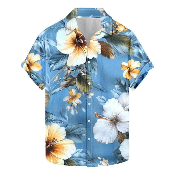 Camisas de Manga Larga para Hombres Moda Casual Floral Estampado Hawaiano Solapa Botón Superior, Ligero para Primavera Verano