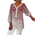 thumbnail image 1 of Mujeres Ocio Elegante Jersey Impreso Encaje Impresión Tres cuartos Manga Cuello en V Tops OAVQHLG3B Store lin121212, 1 of 5