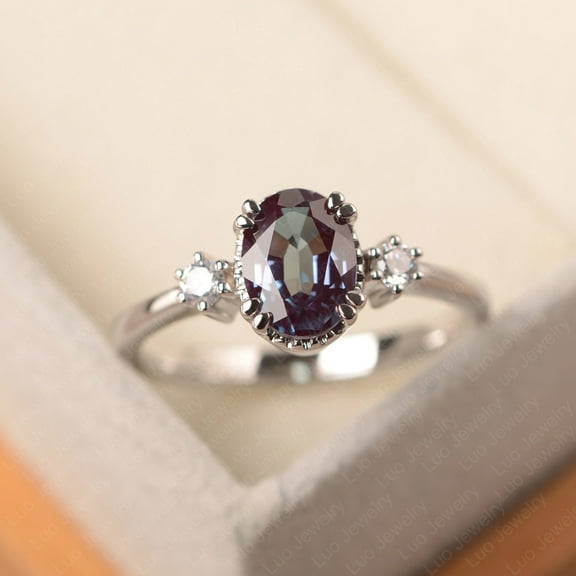 Oval cut alexandrite ring, June birthstone, sterling silver, color changing gemstone,promise ring
