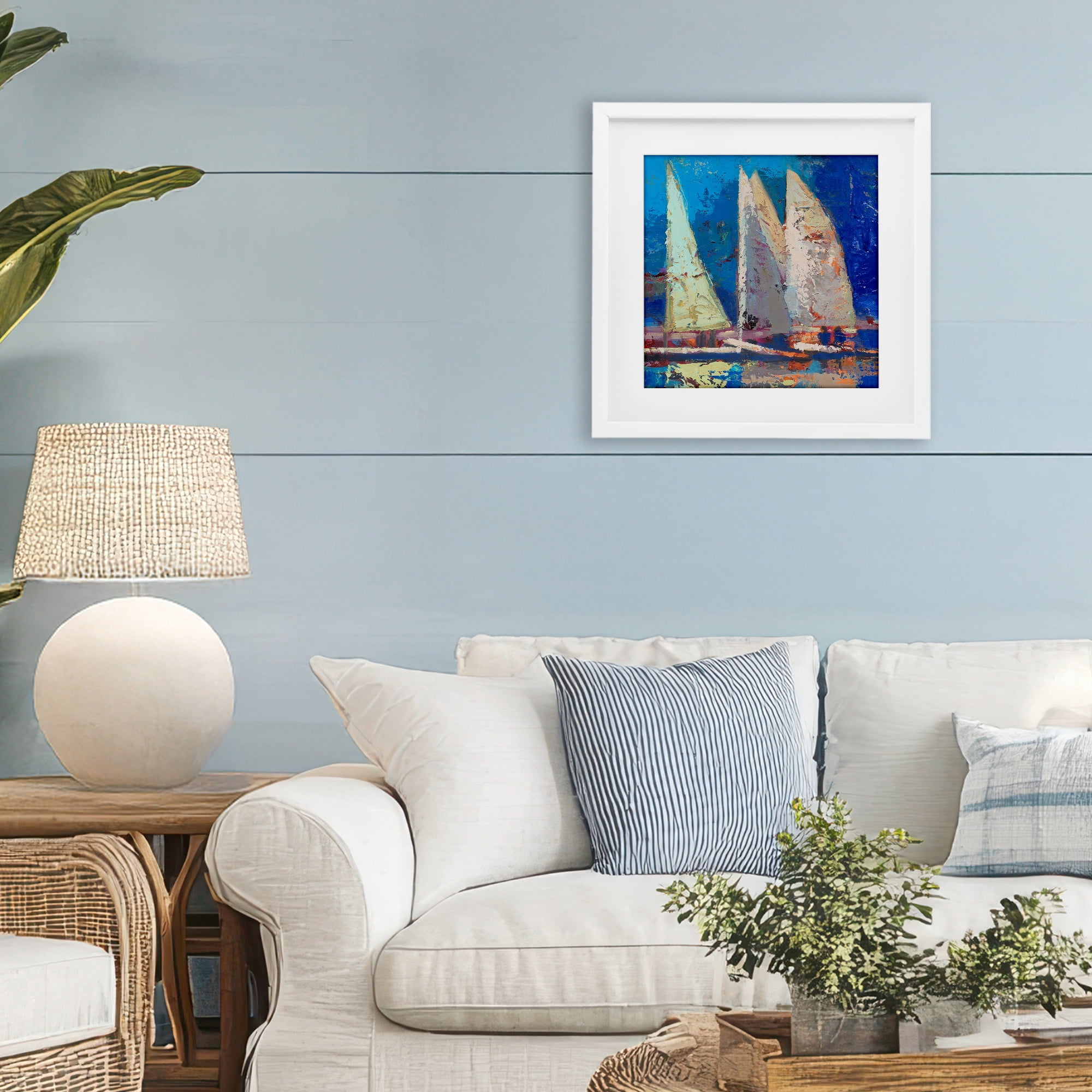 Stupell Industries A Strong Wind Sailboats White Framed Print Under Glass, design by Beth A. Forst