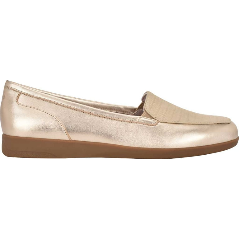 EASY SPIRIT Womens Gold Scale Pattern Flex Gore Cushioned Metallic Devitt Round Toe Wedge Slip On Leather Loafers Shoes 11 M