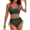 thumbnail image 1 of Conjunto de bikini Blooming Jelly para mujer, cintura alta, talla pequeña, verde, 1 of 6