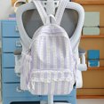 thumbnail image 3 of Bow Print School Backpack, Lace Trim Backpack with Side Pockets, Heavy Duty Computer Bag for Travel College Work, Purple, 3 of 4