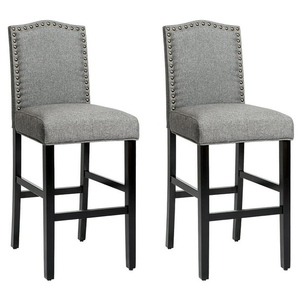 Costway Set of 2 Bar Stools 30'' Upholstered Kitchen Chairs Gray