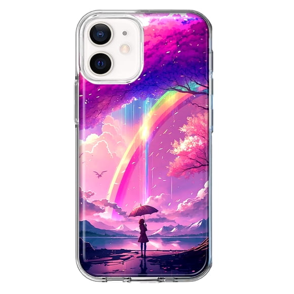 MUNDAZE Apple iPhone 11 Shockproof Clear Hybrid Protective Phone Case Kawaii Manga Pink Cherry Blossom Japanese Rainbow Girl Cover