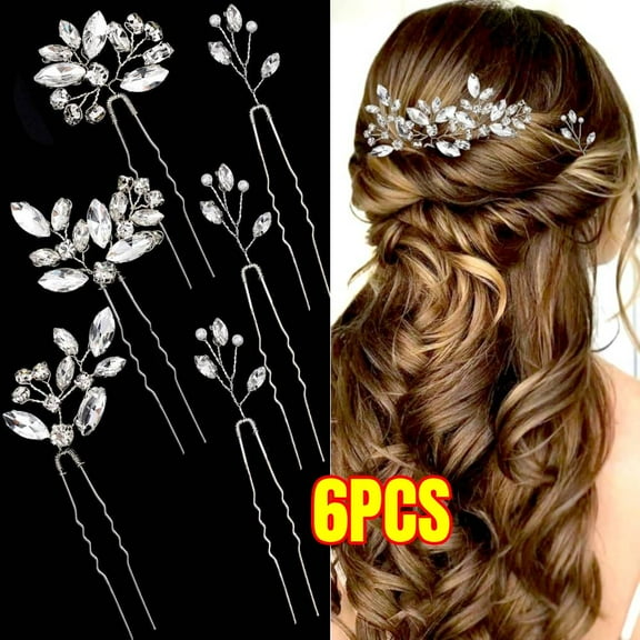 6 Pieces Bride Hair Pins Rhinestones Hair Accessories for Women Crystal Wedding Hair Piece for Bride Women Bridesmaids