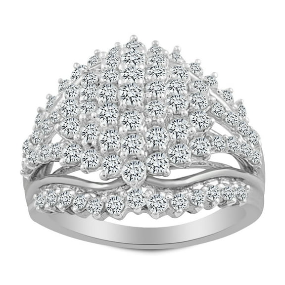AFFY Round Cut White Natural Diamond Cocktail Ring In 10k Solid White Gold (2 cttw)