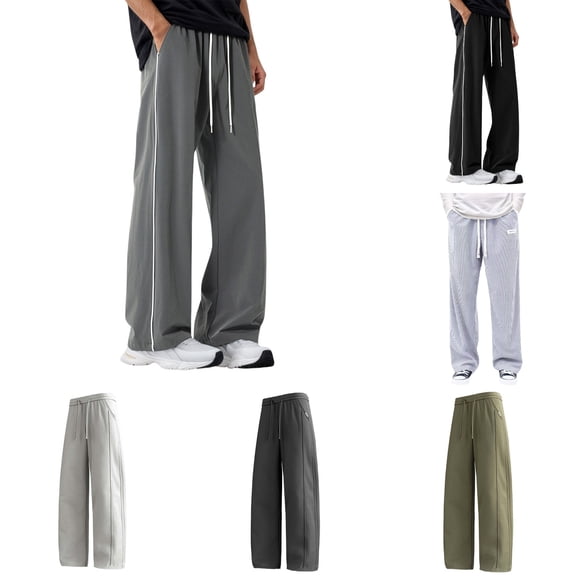 Sweatpants for Men Wide Leg Pants Relaxed Fit Straight Cut Spring Fall Casual Sporty Streetwear Trousers Plus Size Black L