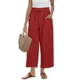 thumbnail image 3 of Red Womens Sweatpants Women's Linen Wide Leg Pants Casual Loose High Waist Beach Haren Pants Pockets Casual Pants Women, 3 of 6