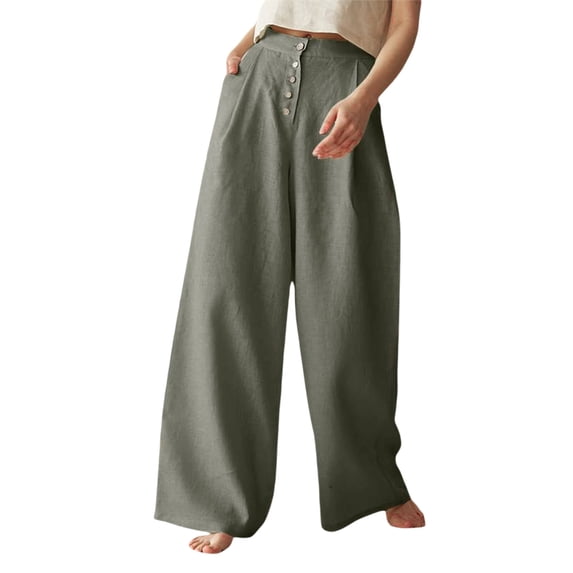 Qmyliery plus size Women's High Waist Casual Trousers, Solid Color Side Pockets Wide-Leg Sweatpants