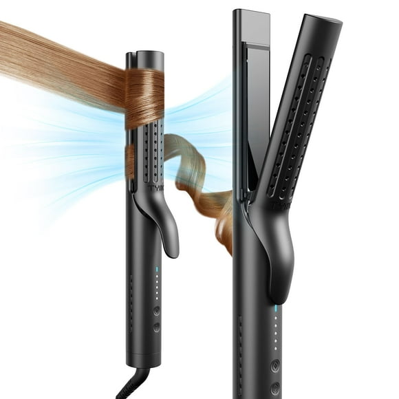 TYMO Airflow 2.0 Plancha rizadora de pelo plana - Alisador y rizador de cabello 2 en 1, varita rizadora de 1,25 pulgadas para cabello largo y corto, doble voltaje para viajes, 54 millones de iones, an