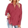 thumbnail image 7 of Ltctricy Button down Shirts for Women Long Sleeve V Neck Pleated Cotton Gauze Tops Casual Loose Collared Blouses, 7 of 7