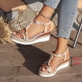 thumbnail image 4 of Pandaie Women's Summer Dressy Platform Sandals Open Toe Low Wedge Heels Espadrille 2.36 Inch Bohemia Beach Vacation Shoes Khaki 9, 4 of 7