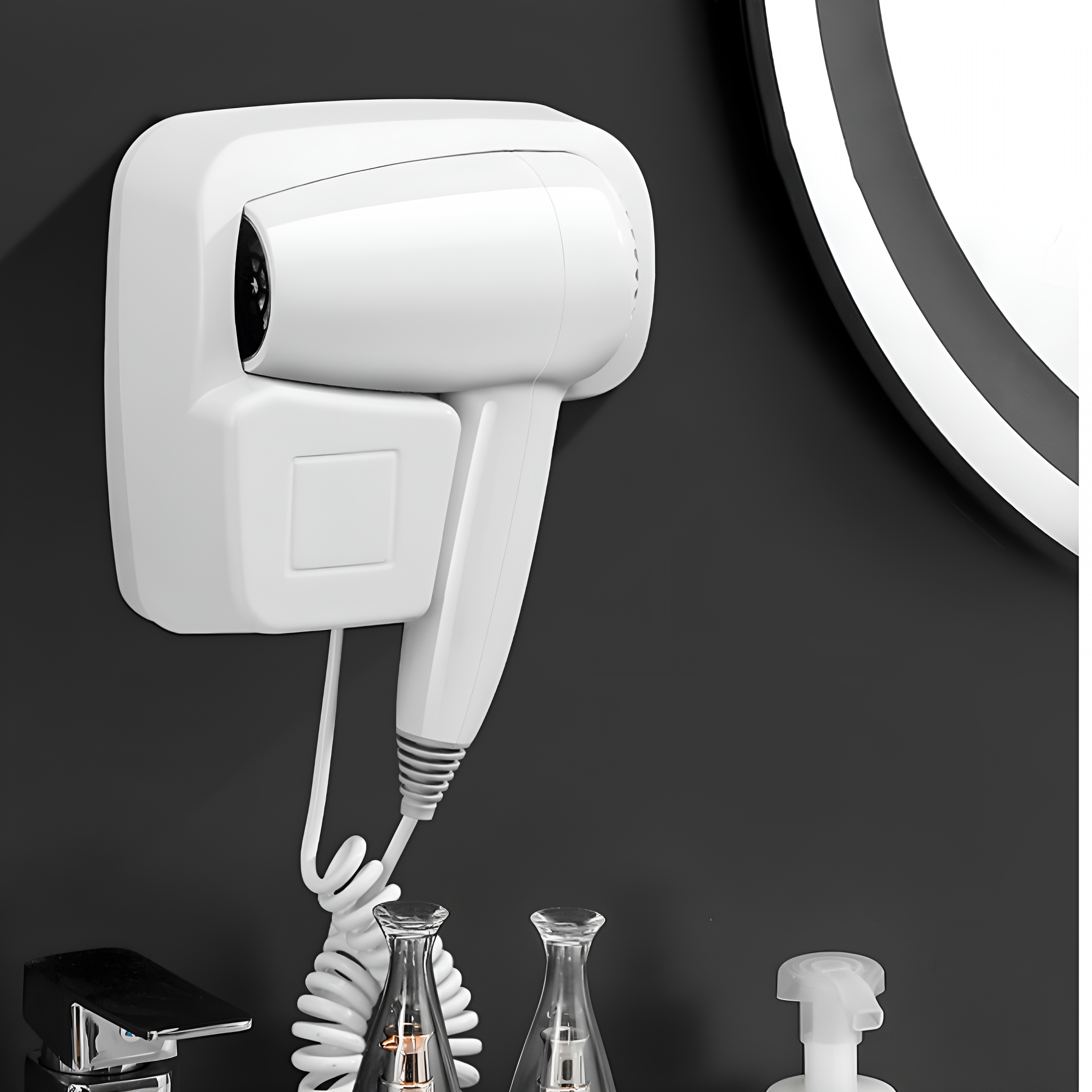 HIBIBUD 1600W Wall Mounted Hair Dryer Blow Dryer with Rack for Bathroom Hotel