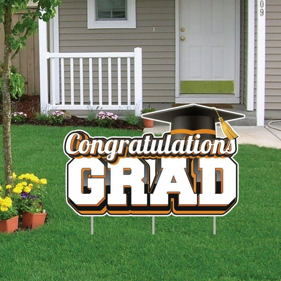 Victory Store 35" x 21.7" Orange Congrats Grad Graduation Yard Sign 22825