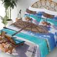 thumbnail image 3 of Ambesonne Valentine Fitted & Top Sheet Set with Shams, Sunbeds Honeymoon, Brown Aqua White, 3 of 5