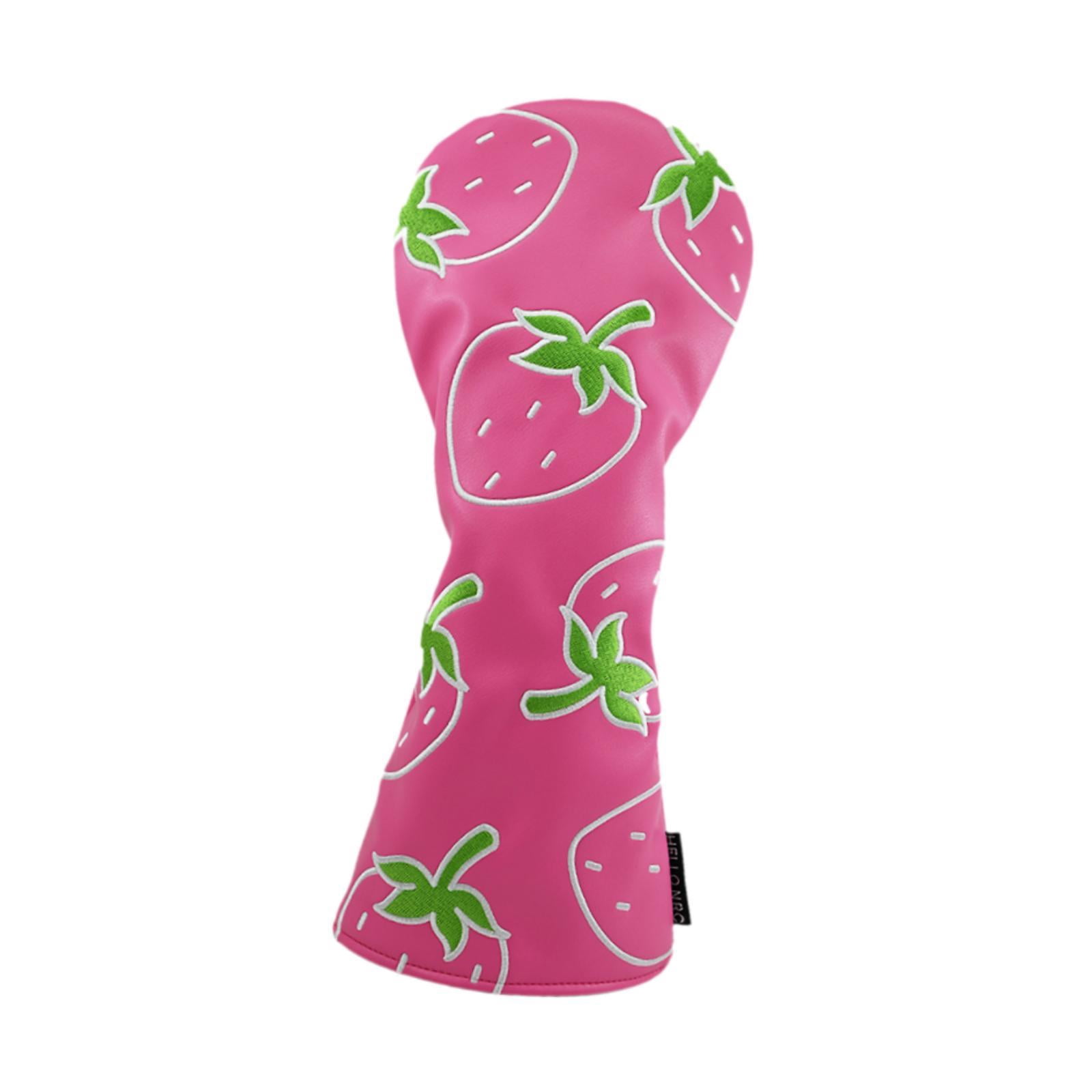 lacooooppia Strawberry Printed Golf Wood Headcover Wood Cover ,Golfing Supplies PU Leather Portable Sports Golf Club Head Cover Protector DR
