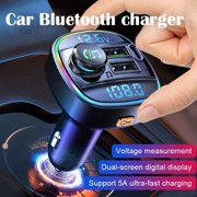 NAVOROGE Bluetooth 5.0 Car Wireless FM Transmitter Car Adapter QC3.0 & Type C PD USB Charger AUX with Hands-Free Calling & Audio Receiver, MP3 Music Player, 7 Colors LED Backlit