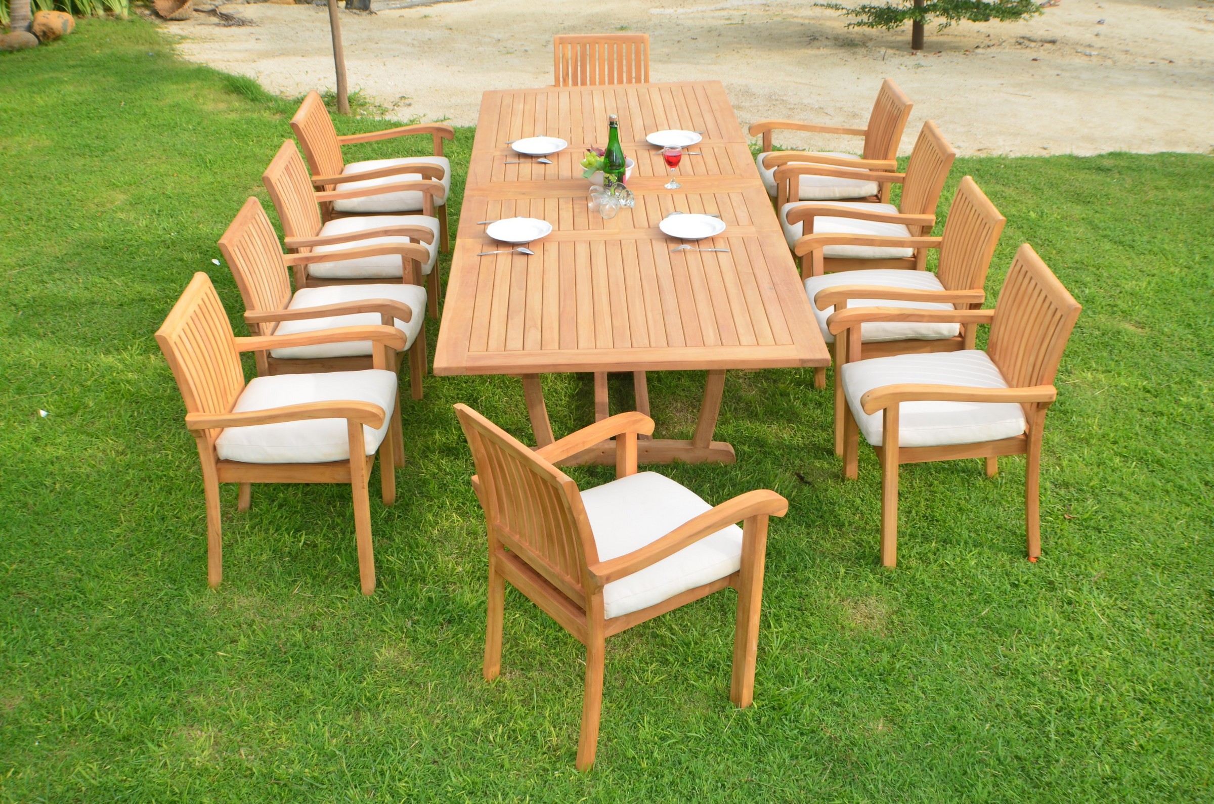 Teak Dining Set10 Seater 11 Pc Large 118" Mas Rectangle Table