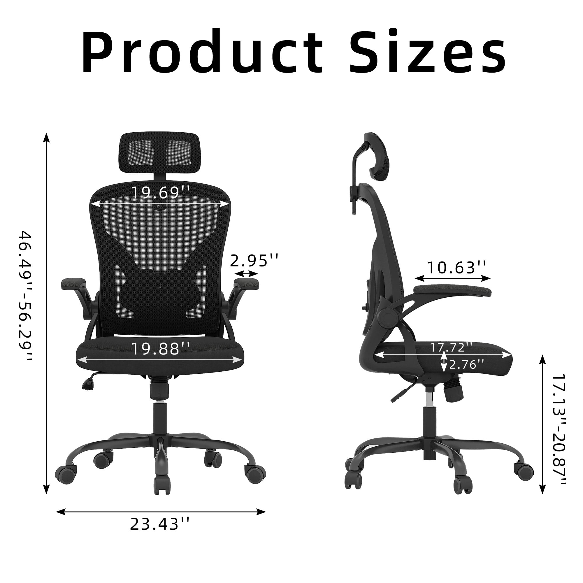 MAYEERTY Ergonomic Home Office Chair with Headrest, Flip-Up Armrests, Adjustable Lumbar Support, Black