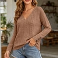 thumbnail image 3 of Smsaxvxz Sweaters for Women Lightweight Loose V-neck Long Sleeve Hollow Out Knit Pullover Tops Fall Fashion Blouse Brown 3XL, 3 of 9