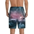 thumbnail image 3 of Kdxio Boat Lighthouse Storm Waves Print Mens Sleep Shorts Bottoms Soft Comfy Pajama Wear Pants with Drawstring Pockets, 3 of 7
