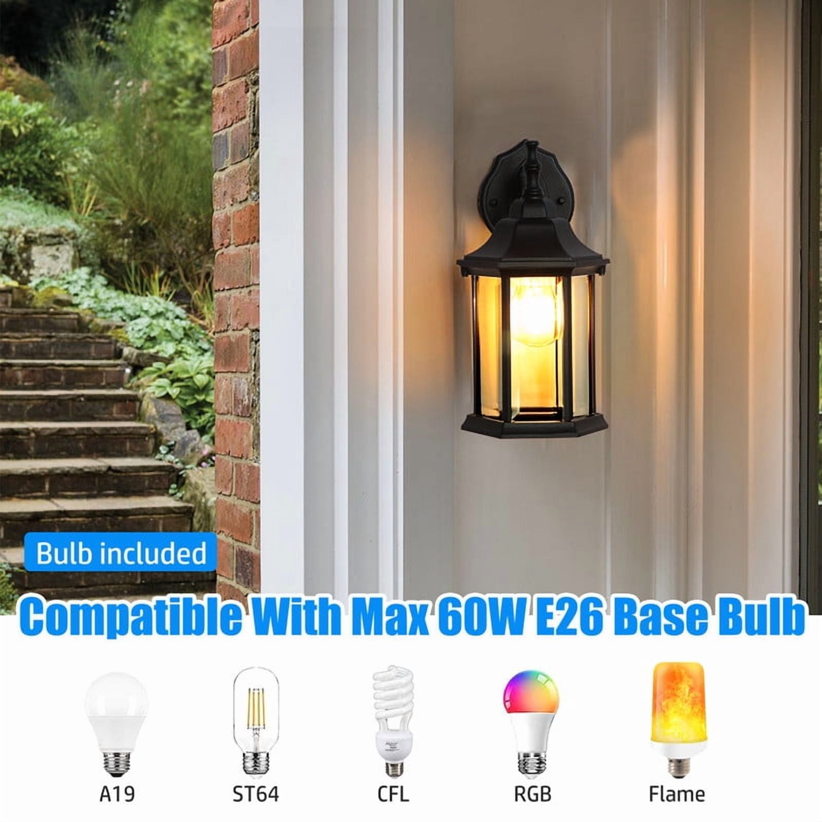 Lucere 2Packs Outdoor Porch Wall Lights Fixture, Waterproof Exterior Lantern Wall Sconce, Garden Lamp With Clear Glass Shape,Perfect For Farm, Patio,Balcony, Front Door, Entryway