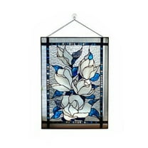 BKBP Butterfly Stained Glass Window Hangings, 7.87" Hx 5.9" W Suncatcher Panel Windows Wall Decor with Metal Frame & Chain